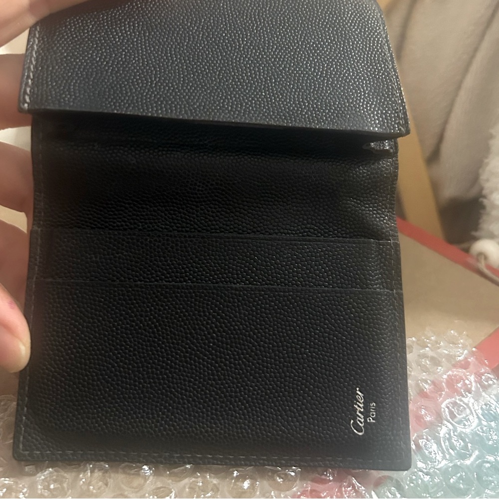 NEW! Cartier Black Leather Wallet, Rare Bifold - Picture 2 of 3